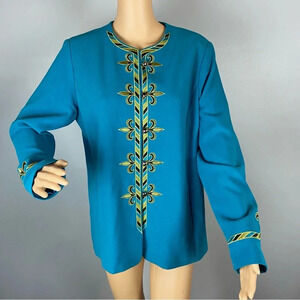 Bob Mackie Wearable Art Womens M Teal Aqua Gold Blazer